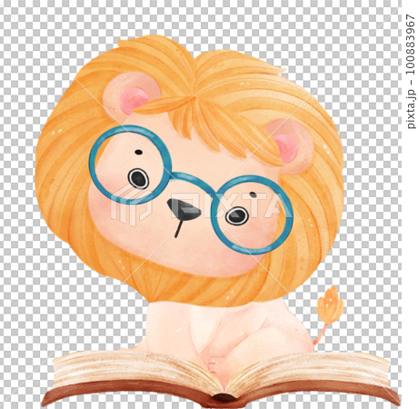 cute watercolour baby lion animal kid reading book, back to school cartoon character illustration cute watercolour baby lion animal kid reading book, back to school cartoon character illustration 100883967