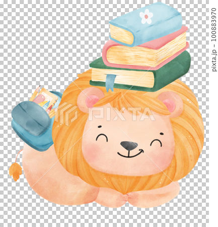 cute watercolour baby lion animal kid reading book, back to school cartoon character illustration cute watercolour baby lion animal kid reading book, back to school cartoon character illustration 100883970