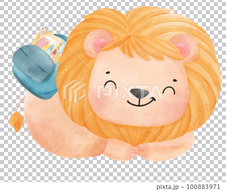 cute watercolour baby lion animal kid reading book, back to school cartoon character illustration 100883971