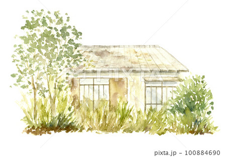 人が住んでいない放置された空き家の水彩画 人が住んでいない放置された空き家の水彩画 100884690