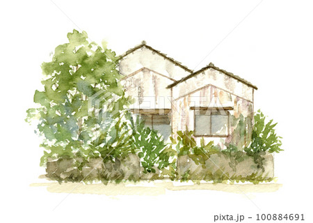 人が住んでいない荒れ果てた空き家の水彩画 100884691
