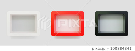 Set of empty rounded rectangular shelves or niches on white wall 3D mockup 100884841