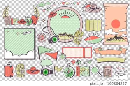 A set of title design frames and illustrations of American vintage style cool and fashionable summer travel / travel 100884857