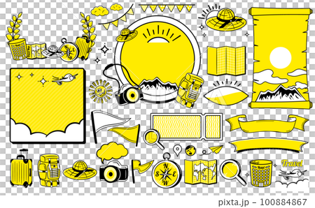 A set of title design frames and illustrations of American vintage style cool and fashionable summer travel / travel 100884867