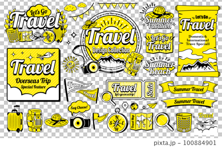A set of title design frames and illustrations of American vintage style cool and fashionable summer travel / travel 100884901
