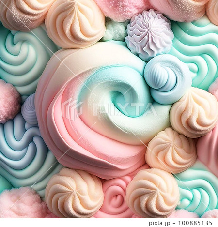 たくさんのふわふわなパステルカラーのクリームのお洒落で可愛い背景 たくさんのふわふわなパステルカラーのクリームのお洒落で可愛い背景 100885135