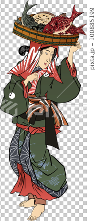 Ukiyo-e Woman carrying fish Part 2 100885199