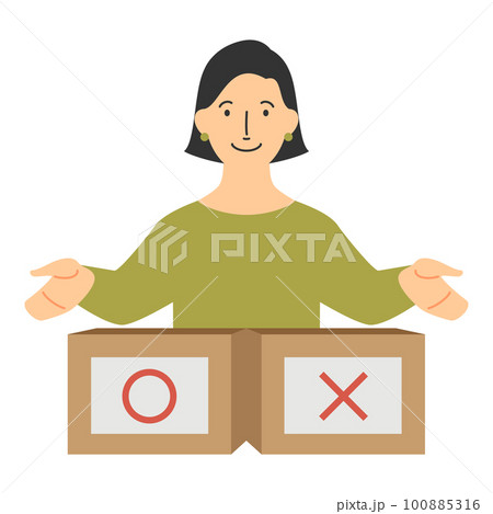 仕分けの箱を前に笑顔の女性 仕分けの箱を前に笑顔の女性 100885316