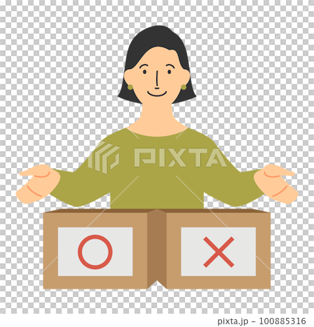 A woman smiling in front of a sorting box 100885316