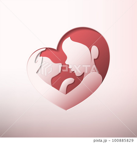 Woman holding a dog in heart shaped silhouette paper art 100885829