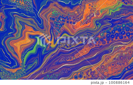 Marble Blue and Gold Abstract Background. Fluid Acrulic Art Imitation. 100886164