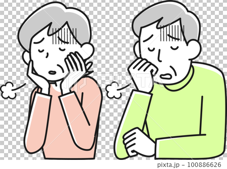 憂鬱な表情のシニア女性とシニア男性の上半身 100886626