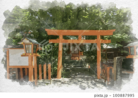 水彩画風　新宮　熊野速玉大社　恵比寿神社　和歌山県新宮市 100887995