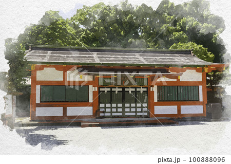 水彩画風　新宮　熊野速玉大社　参集殿　和歌山県新宮市 100888096