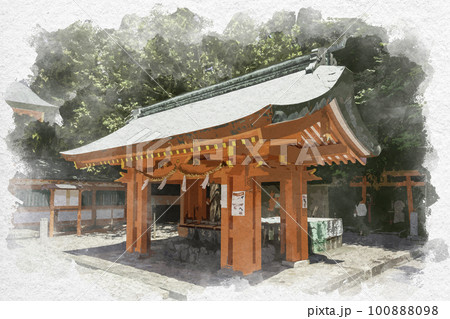 水彩画風 新宮 熊野速玉大社 手水舎 和歌山県新宮市 水彩画風 新宮 熊野速玉大社 手水舎 和歌山県新宮市 100888098