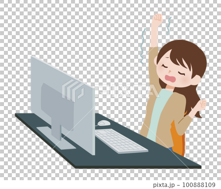 電腦前便衣打哈欠的女人 100888109