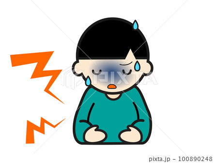 腹痛のため腹部を押さえる男の子 腹痛のため腹部を押さえる男の子 100890248