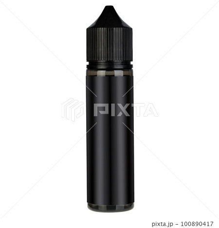 Vape black bottle with liquid mock-up. Electronic cigarette liquid flavour isolate on white. 100890417