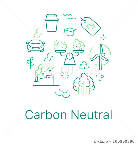 Carbon neutral concept vector illustration. Line art style background design for Article, Web page, Banner, Poster, Print ad, etc. 100890596
