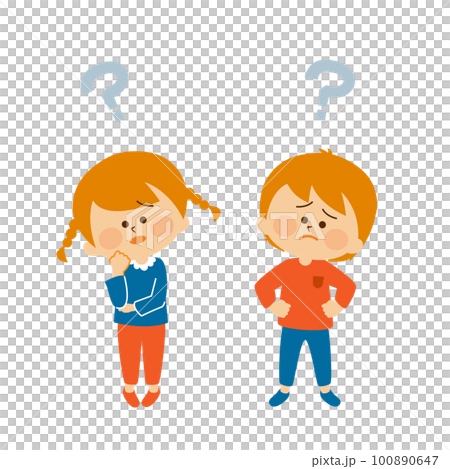 Illustration material of a boy and a girl who poses to feel doubt 100890647