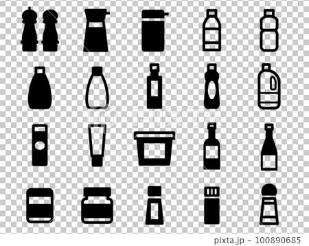 調味料の容器のアイコンセット_黒ベタ 100890685