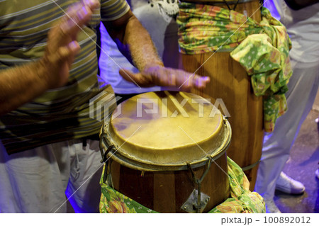 Hand drums called atabaque in Brazil used during a Umbanda ceremony 100892012