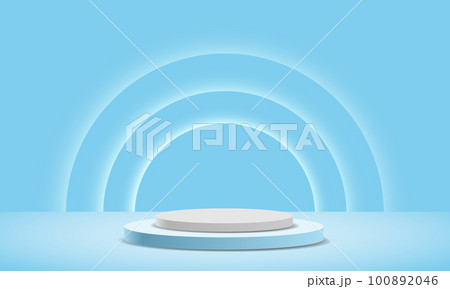 Realistic white blue pastel circle podium steps soft light curves vector 100892046