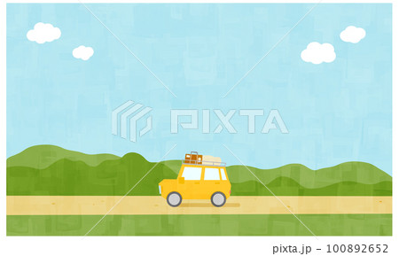 旅行に出かける荷物を積んだ車と風景の背景　春 100892652