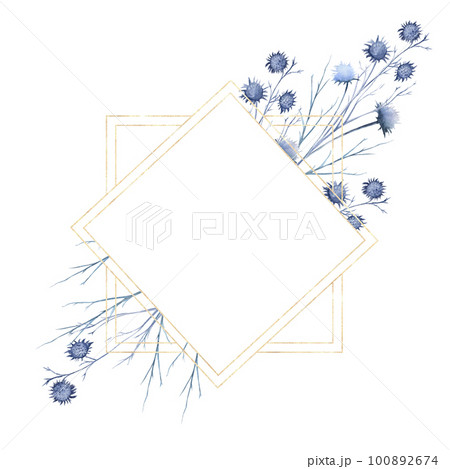Frame with forest twigs, flowers and berries. watercolor illustration Frame with forest twigs, flowers and berries. watercolor illustration 100892674