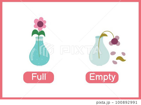 Full and empty opposite adjectives educational flashcard. 100892991