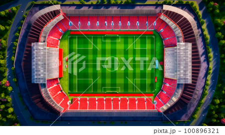 An aerial view of soccer stadium. Generative AI 100896321