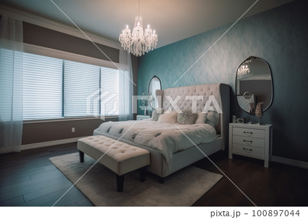 An architecture view of modern luxury and cozy bedroom. AI generative image An architecture view of modern luxury and cozy bedroom. AI generative image 100897044