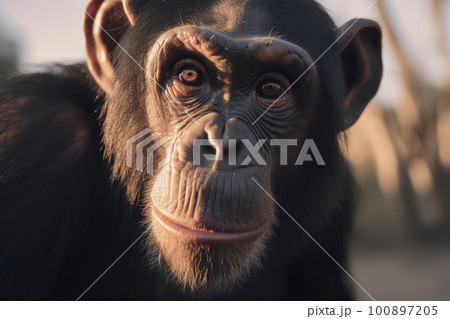 A self portrait of a chimpanzee in nature. AI generative image A self portrait of a chimpanzee in nature. AI generative image 100897205