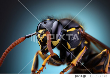 Extreme macro closeup of a wasp in nature, AI generative image Extreme macro closeup of a wasp in nature, AI generative image 100897256