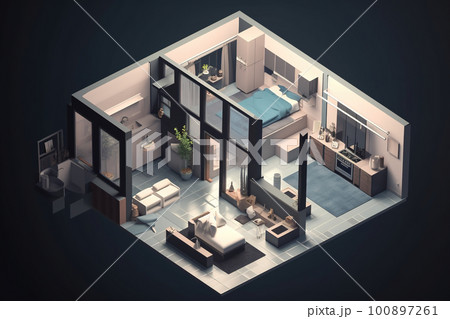 Isometric view of apartment showcase, AI generative illustration 100897261