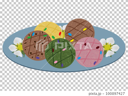 "5 types of cookies" colorful dish floral pattern 100897427