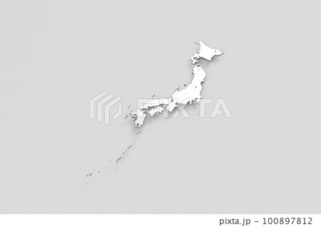 立体的なバードビューの白地図　プレゼン資料などに利用　[北方四島なし] 100897812