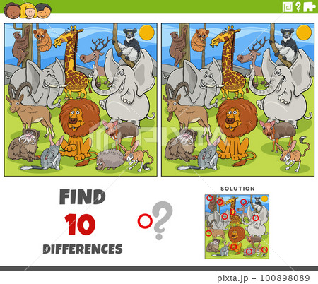 differences game with cartoon wild animal characters differences game with cartoon wild animal characters 100898089