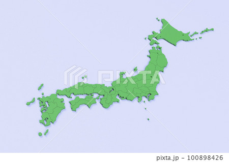 日本列島バードビュー　青い海に緑の大地　県境表示　拡大　北方四島あり 100898426