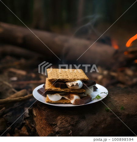 AI generated Sweet dessert with chocolate and marshmallows. Selective focus 100898594
