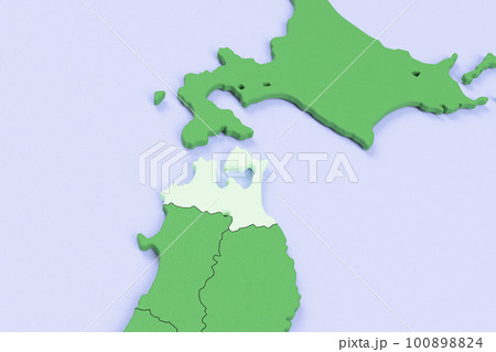 日本列島バードビュー　青い海に緑の大地　県境表示　[青森県] 100898824