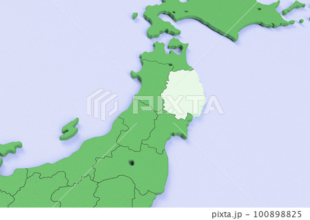 日本列島バードビュー　青い海に緑の大地　県境表示　[岩手県] 100898825
