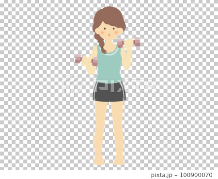 帶啞鈴的健身服女性魚骨矢量素材 100900070