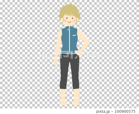 Fitness wear with a hand on the waist Female up hair vector material 100900575