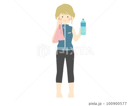ペットボトルを持つフィットネスウェア 女性 アップヘアー ベクター素材 ペットボトルを持つフィットネスウェア 女性 アップヘアー ベクター素材 100900577