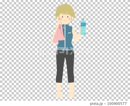 ペットボトルを持つフィットネスウェア 女性 アップヘアー ベクター素材 ペットボトルを持つフィットネスウェア 女性 アップヘアー ベクター素材 100900577