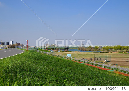 葛飾柴又 江戸川の土手 葛飾柴又 江戸川の土手 100901158