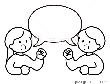 発言する男女と吹き出しのベクターイラスト 発言する男女と吹き出しのベクターイラスト 100901433