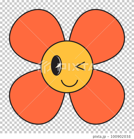 Groovy flower cartoon characters. Funny happy daisy with eyes and smile. Groovy flower cartoon characters. Funny happy daisy with eyes and smile. 100902038