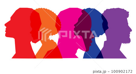 Colored silhouette people, Multiple exposure, Concept on diversity and teamwork Colored silhouette people, Multiple exposure, Concept on diversity and teamwork 100902172